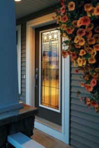 Contemporary Steel Entry Door With Decorative Glass